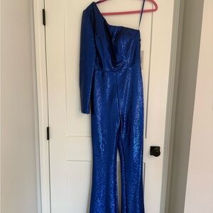 Ashley Lauren Blue Sequin Jumpsuit